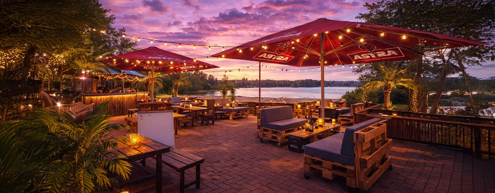 Sonnenuntergang an der Beachbar12 am Badesee Lahde